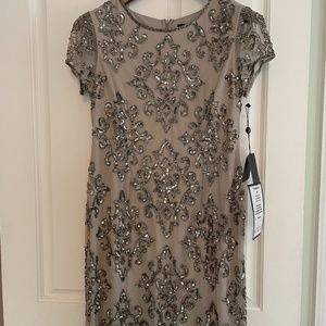 Adrianna Papell Short Beaded Silver Dress NWT